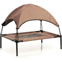 Wiltec hondenbed met dak, bruin, 60 x 45 x 16 cm, maat S, geschikt voor honden tot 15 kg. Buitenligplaats voor katten, huisdieren, met zonnedak