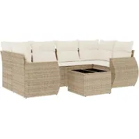 vidaXL 7-delige tuinmeubelset met kussens, beige, van polyrotan