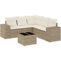 vidaXL 6-delige Loungeset met kussens poly rattan beige