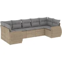 vidaXL 7-delige Loungeset met kussens poly rattan beige