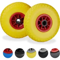 Relaxdays steekwagenwiel - 3.00-4" - 2 stuks - kunststof velg - 260x85 mm - geel-rood