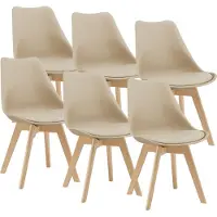 En.casa Eetkamerstoel 'Fläten', set van 6, gestoffeerde stoel, kunstleer, beige