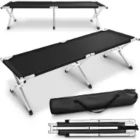Tresko XXL Campingbed Veldbed 190 x 64 x 44 cm Metalen Buis | Belastbaar tot 150 kg | Opklapbaar Logeerbed met Draagtas | Lichtgewicht Klapbed voor Camping Festival Vissen Tuin