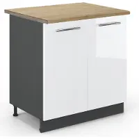 Vicco Keukenonderkast Fame-Line, Wit Hoogglans/Antraciet, 80 cm goudkleurig eiken werkblad