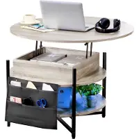 Vevor salontafel met opklapbaar blad, ronde salontafel van 35,3 inch met extra opbergvakken, opvouwbare salontafel voor de woonkamer, wit