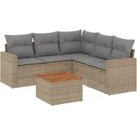 vidaXL 6-delige Loungeset met kussens poly rattan gemengd beige