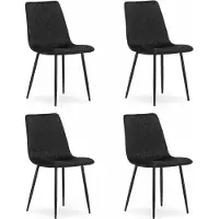Leobert Set van 4 Eetkamerstoelen TURIN Zwart – Velvet Bekleding, Modern, Ergonomisch Design, Zwarte Metalen Poten, Max. 120 kg