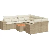 vidaXL 9-delige Loungeset met kussens poly rattan beige