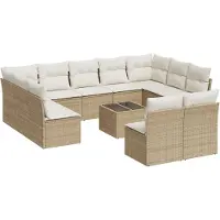 vidaXL 12-delige Loungeset met kussens poly rattan beige