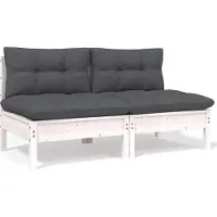 The Living Store Tuinset - Tuinbank - Tuinbank 2-zits met kussens massief grenenhout wit - Houten Tuinbank - Grenenhout - Lounge Set