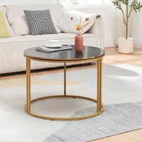 En.casa Salontafel Aulum rond 50x70 cm marmer zwart en goudkleurig