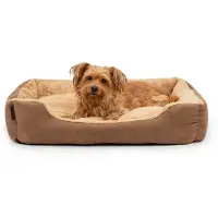 Lionto zacht Hondenbed, omkeerbaar kussen & antislip bodem 75x60 cm bruin/beige