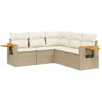 vidaXL 5-delige Loungeset met kussens poly rattan beige