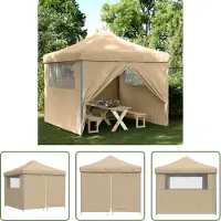 The Living Store De Living Store partytent, inklapbaar en opvouwbaar, met 4 zijpanelen, in beige kleur