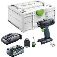 Festool T 18+3 Basic accuschroefboormachine 18 V 50 Nm borstelloos + 1x accu 8.0 Ah + snellader + systainer
