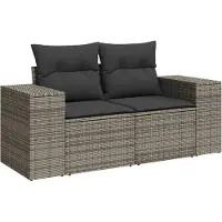vidaXL Tuinbank 2-zits met kussens poly rattan grijs