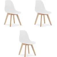 Leobert Set van 3 Eetkamerstoelen KITO – Wit – Beuken Poten – Kuipstoel met Kunststof Zitting – Tijdloos Design, Functioneel en Duurzaam, Geschikt voor Woonkamer, Eetkamer en Kantoor