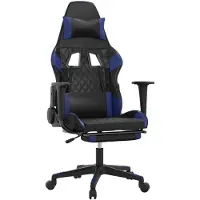 vidaXL Massage gamestoel met voetensteun kunstleer zwart en blauw