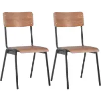 The Living Store : Eetkamerstoelen, 2 stuks, bruin, massief multiplex, staal