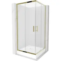 Mexen Rio vierkante douchecabine 90 x 90 , matglas, goud + Rio douchebak, wit - 860-090-090-50-30-4510