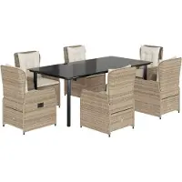 vidaXL 7-delige Tuinset met kussens poly rattan beige