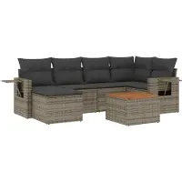 vidaXL 7-delige Loungeset met kussens poly rattan grijs