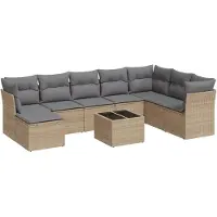 vidaXL 9-delige Loungeset met kussens poly rattan beige