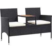 The Living Store De Living Store tuinbank voor 2 personen met theetafel, 143 cm, polyrotan, zwart