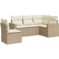 vidaXL 5-delige Loungeset met kussens poly rattan beige