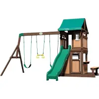Backyard Discovery Lakewood compleet Speeltoestel | Speeltoren met schommels / Glijbaan / trapeze / picknickbankje | Speelhuis van hout op palen voor buiten