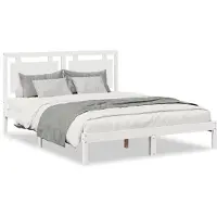 vidaXL Bedframe extra lang zonder matras massief hout wit 140x210 cm
