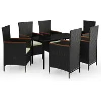 vidaXL 7-delige Tuinset met kussens zwart