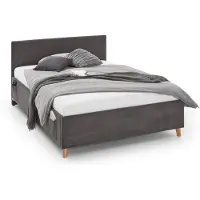 Meise Cool gestoffeerd bed massief eikenkleurig houten onderstel