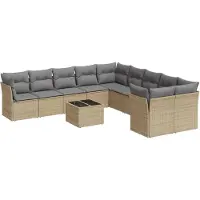 vidaXL 11-delige Tuinset met kussens poly rattan beige