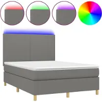 Syfax Boxspring met matras en LED stof donkergrijs 140x200 cm