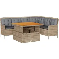 vidaXL 2-delige Loungeset met kussens poly rattan beige