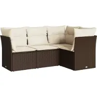 vidaXL 4-delige Loungeset met kussens poly rattan bruin