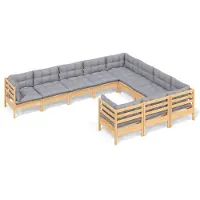 vidaXL 10-delige Loungeset met grijze kussens grenenhout