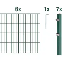 Alberts 671693 dubbelstaafmat hekwerk als 17-delige complete hekwerkset, kunststofgecoat, groen, hoogte 103 cm, lengte 15 m