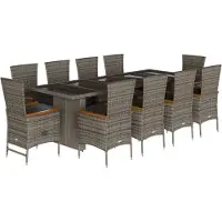 vidaXL 11-delige tuinset met kussens, grijs, polyrotan
