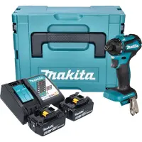 Makita Boormachine + slagboor, DDF 083 RGJ Accuboormachine 18 V 40 Nm 1/4'' borstelloos + 2x oplaadbare accu 6.0 Ah + lader +