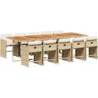 vidaXL 11-delige tuinset met kussens, beige, van polyrotan