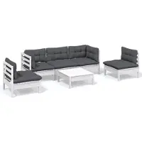 vidaXL 6-delige loungeset voor de tuin met kussens, gemaakt van massief grenenhout