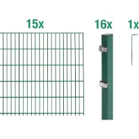 Alberts 646332 dubbelstaafmat hekwerk als 32-delige complete hekwerkset, groen, hoogte 80 cm, lengte 30 m