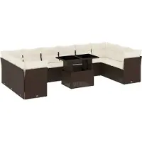 vidaXL 11-delige Loungeset met kussens poly rattan bruin
