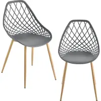 En.casa Design stoel, set van 2. Eetkamerstoel van kunststof. Woonkamerstoel, schaalstoel, fauteuil met metalen poten in beukenlook. Grijs. []