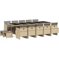 vidaXL 15-delige Tuinset met kussens poly rattan gemengd beige