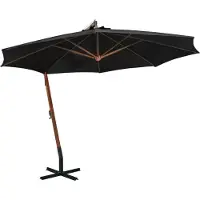 Syfax Zweefparasol met paal 3,5x2,9 m massief vurenhout zwart