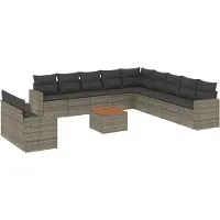 vidaXL 12-delige Loungeset met kussens poly rattan grijs