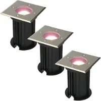 HOFTRONIC™ 3x Ramsay Smart LED Grondspot - Vierkant - RVS - RGBWW - 5 Watt - IP67 straal waterdicht - 3 jaar garantie